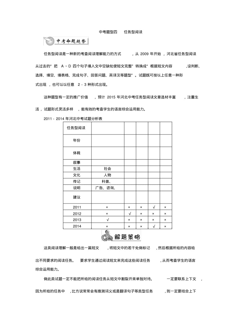 2015年河北省中考总复习英语(人教版)精讲精练：中考题型四任务型阅读(含14年中考题、15年预测题).pdf_第1页