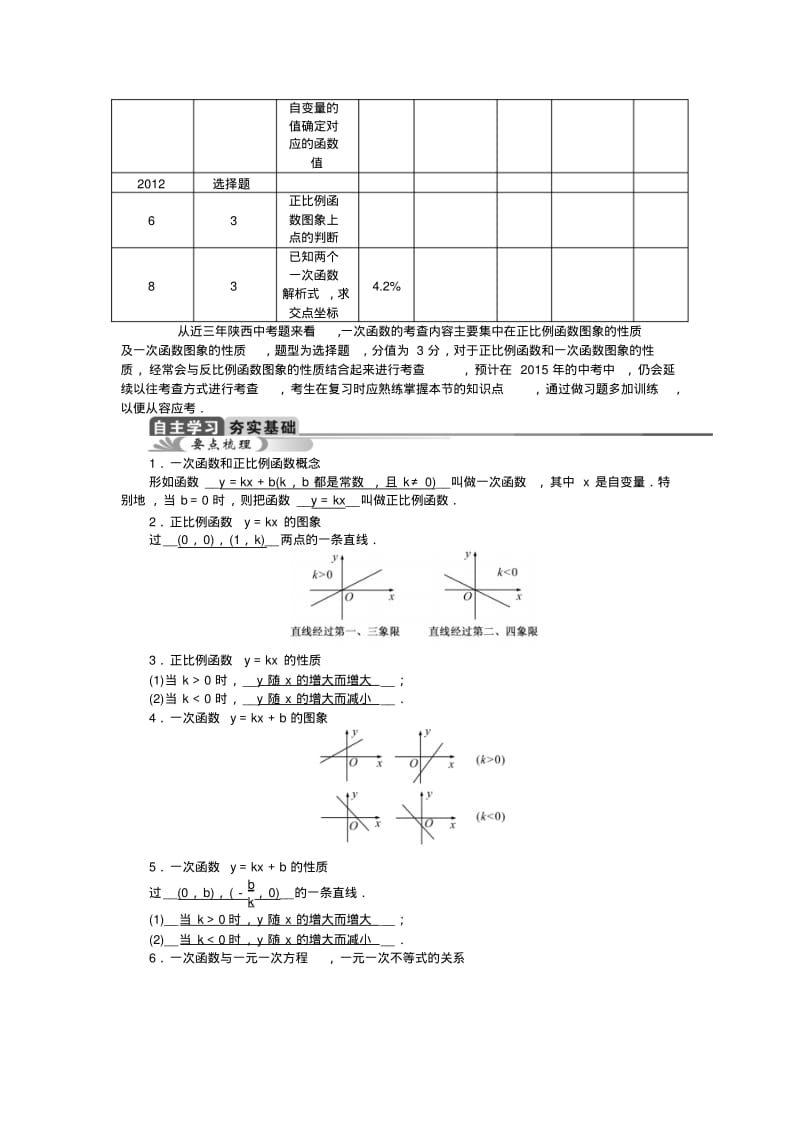 2015年陕西省中考数学总复习教学案：第11讲一次函数及其图象.pdf_第2页