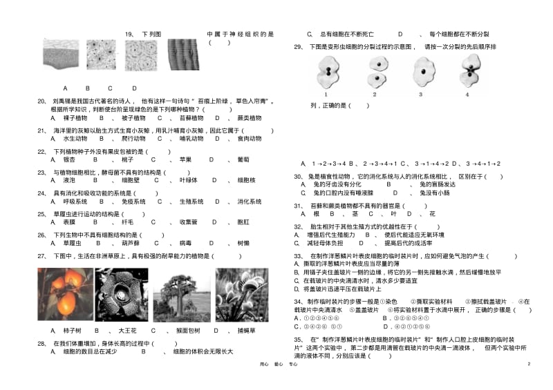 七年级生物下册期中考试试卷苏科版.pdf_第2页