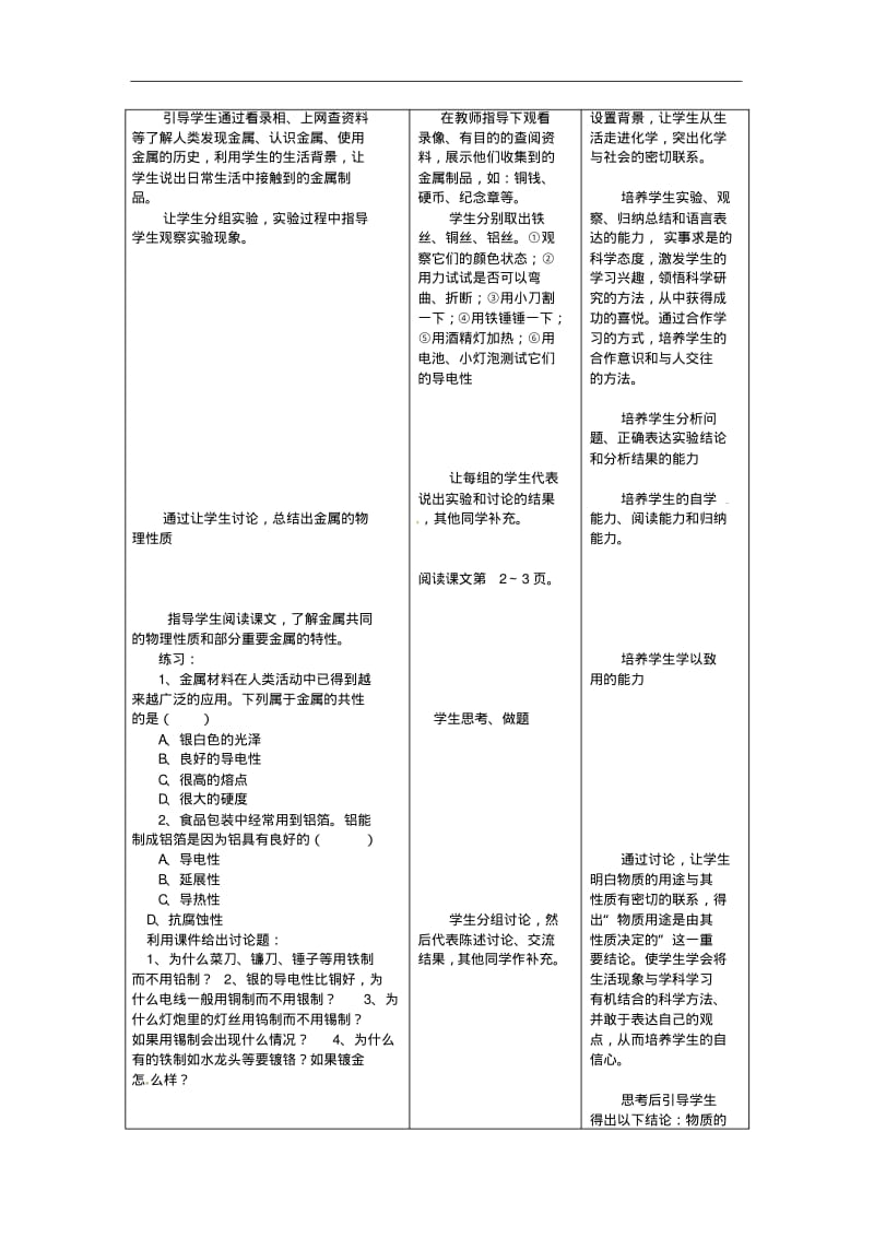 新人教版初中化学教案：金属材料教学设计(新版)新人教版.pdf_第2页