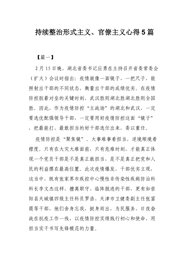 持续整治形式主义、官僚主义心得5篇.docx_第1页