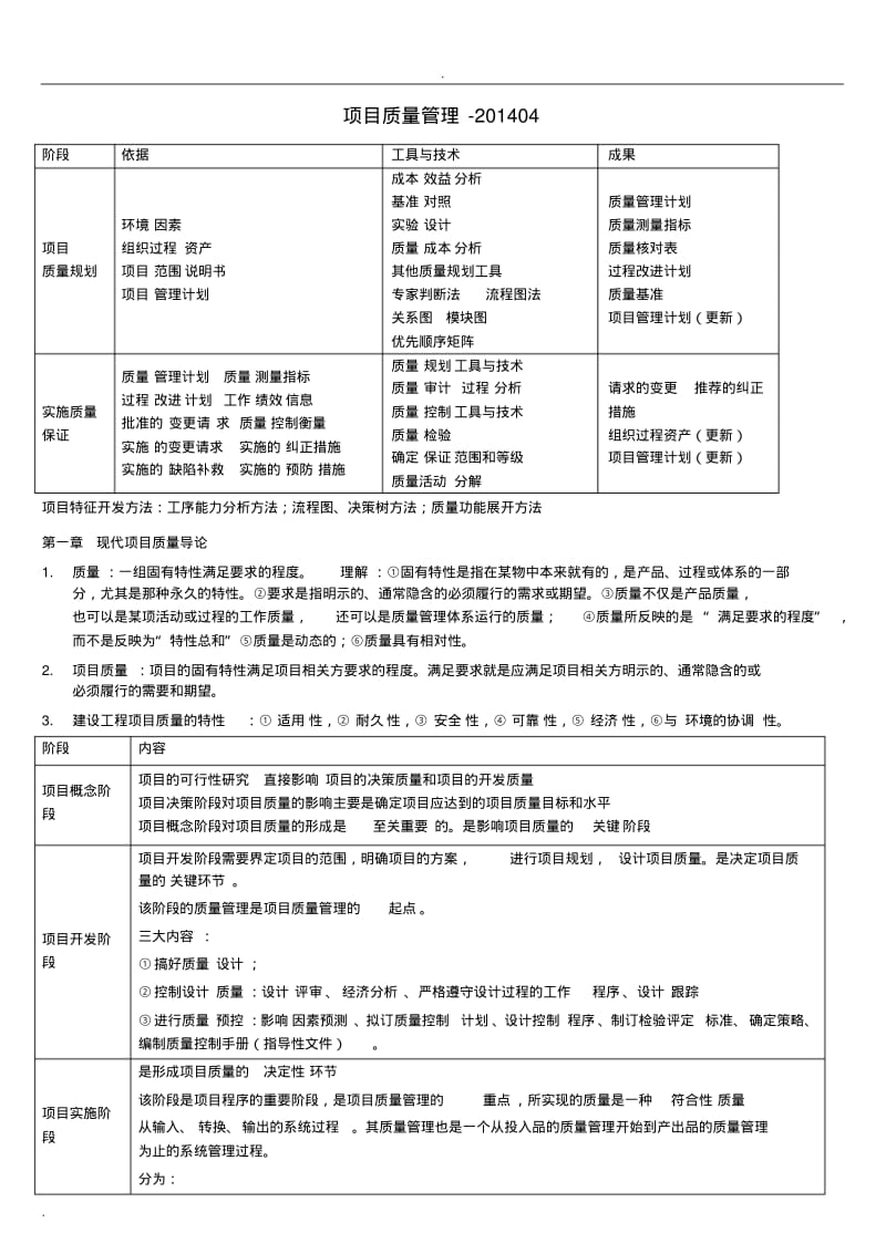 自考本科-《项目管理》：《项目质量管理》笔记整理.pdf_第1页