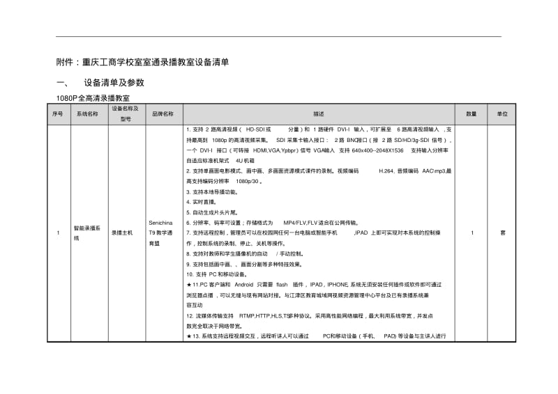 重庆工商学校室室通录播教室设备明细清单明细及参数.pdf_第1页