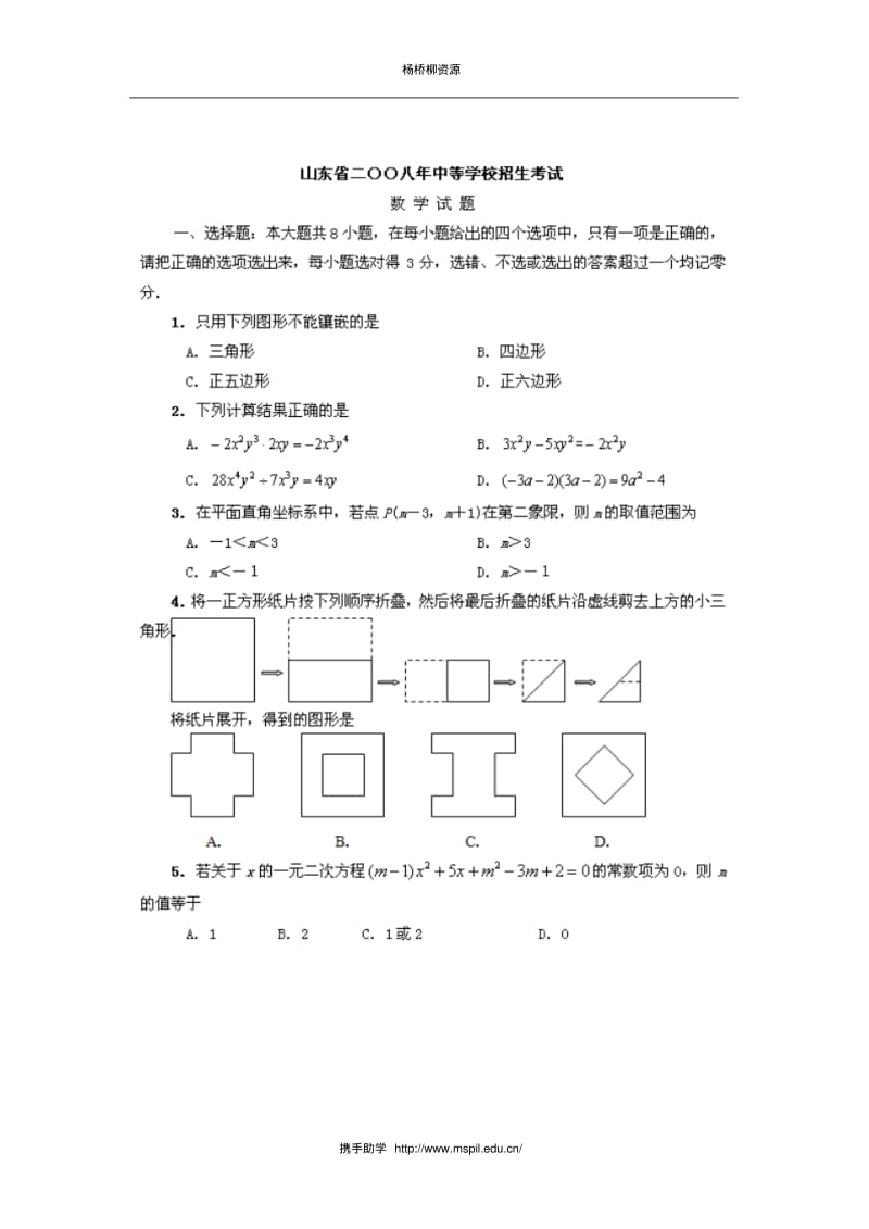 08年山东省中考数学试题及答案.pdf_第1页