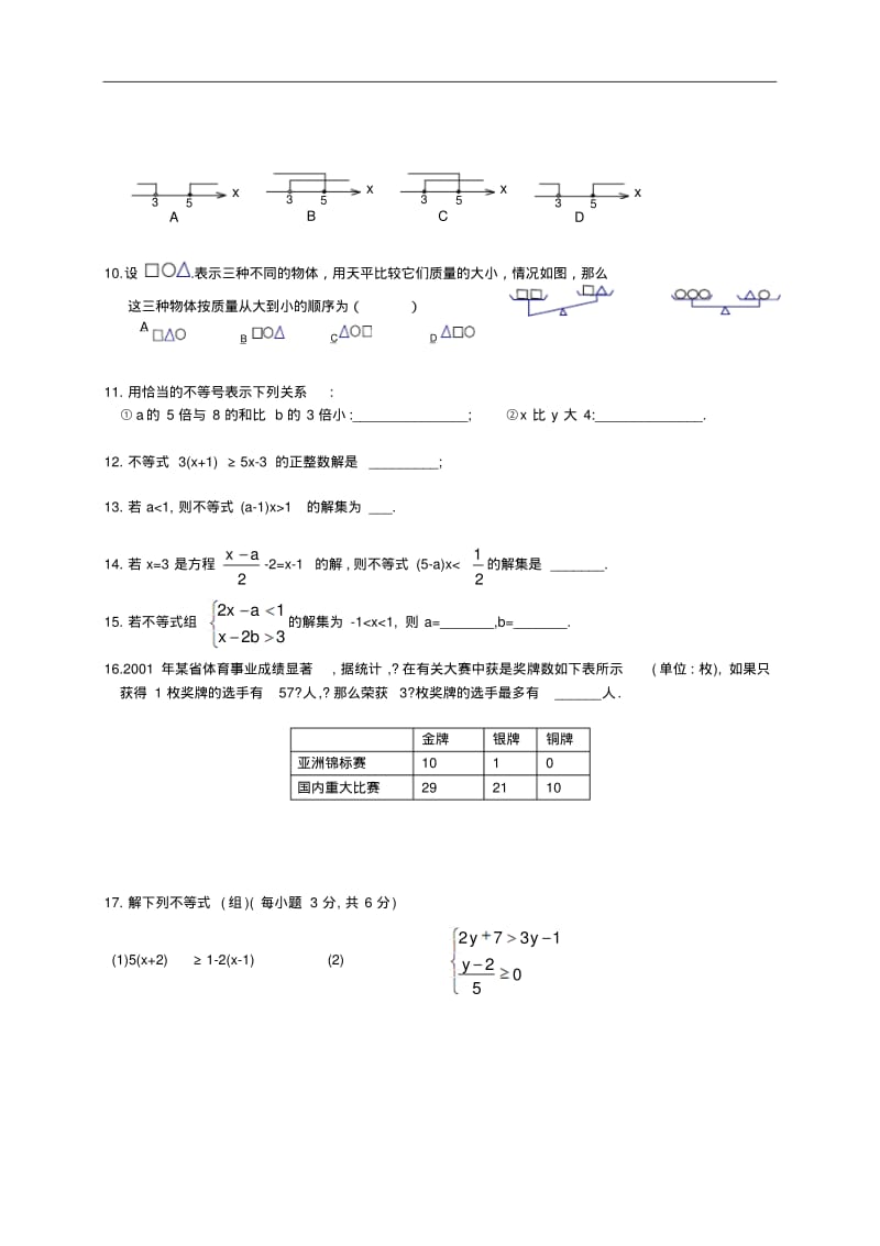 初一数学《不等式与不等式组》单元测试题及答案.pdf_第2页