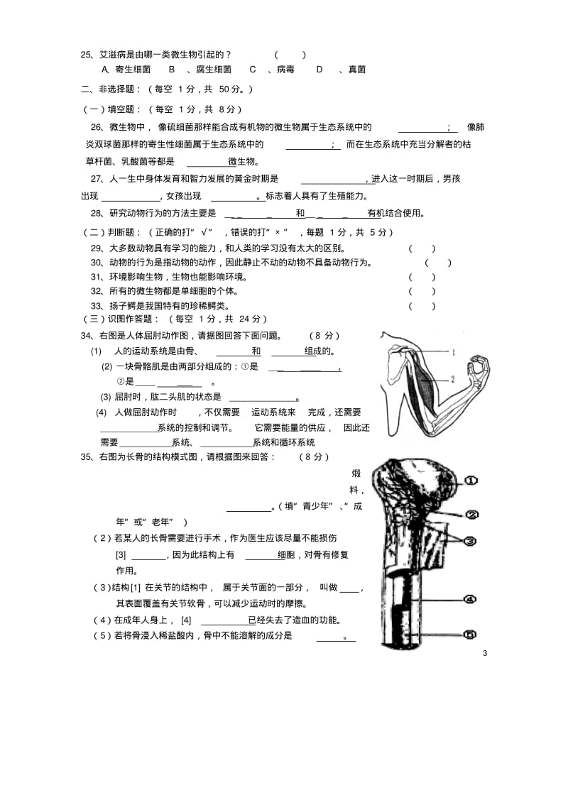 2010-2011学年八年级生物上册期中测试(无答案)人教新课标版.pdf_第3页