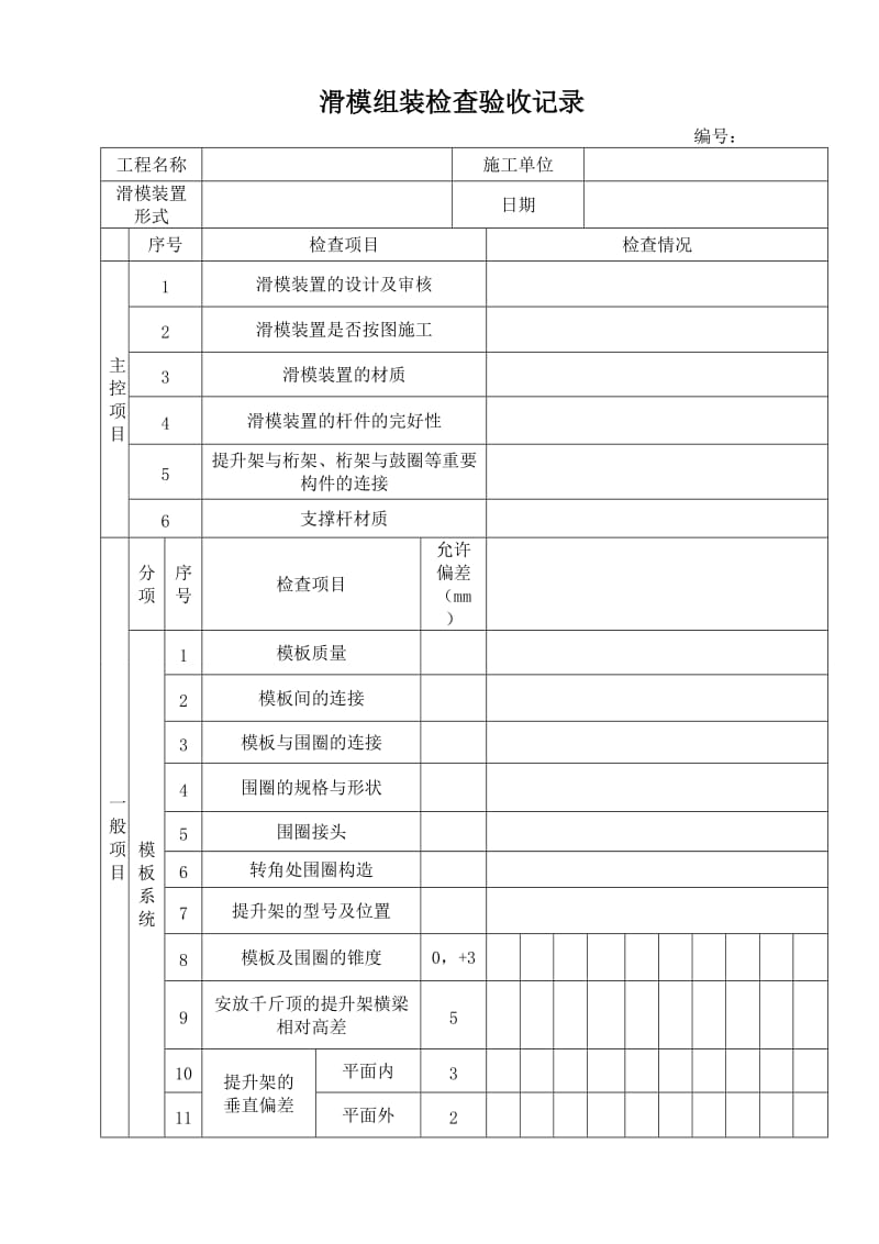 [建筑]滑模组装检查验收记录新1.doc_第1页