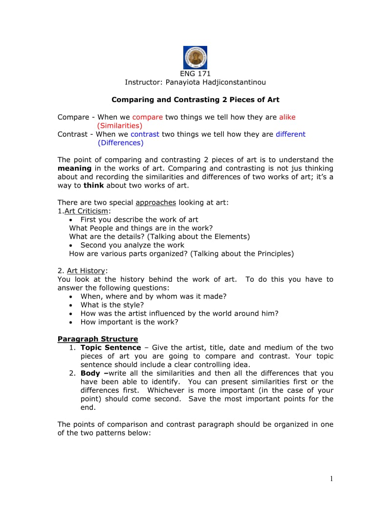 Comparing and Contrasting 2 Pieces of Art.doc_第1页