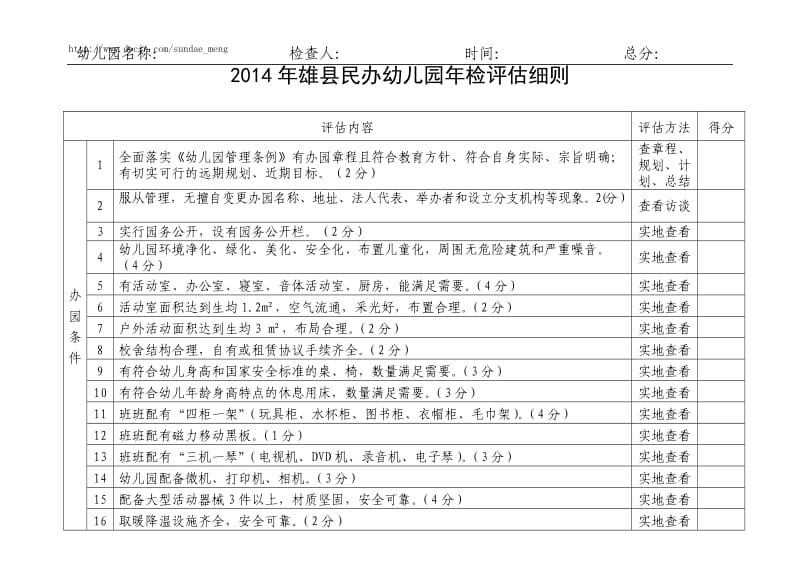 雄县民办幼儿园检评估细则.doc_第1页