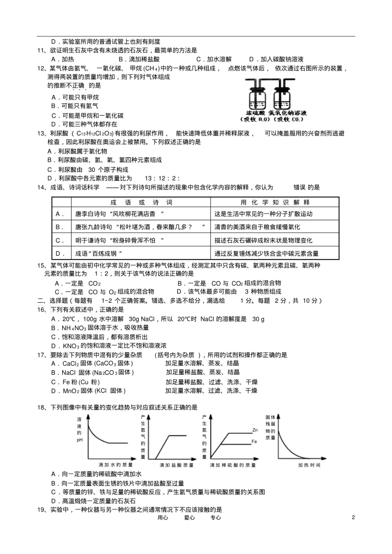 江苏省扬州中学教育集团2011届九年级化学上学期期末考试.pdf_第2页