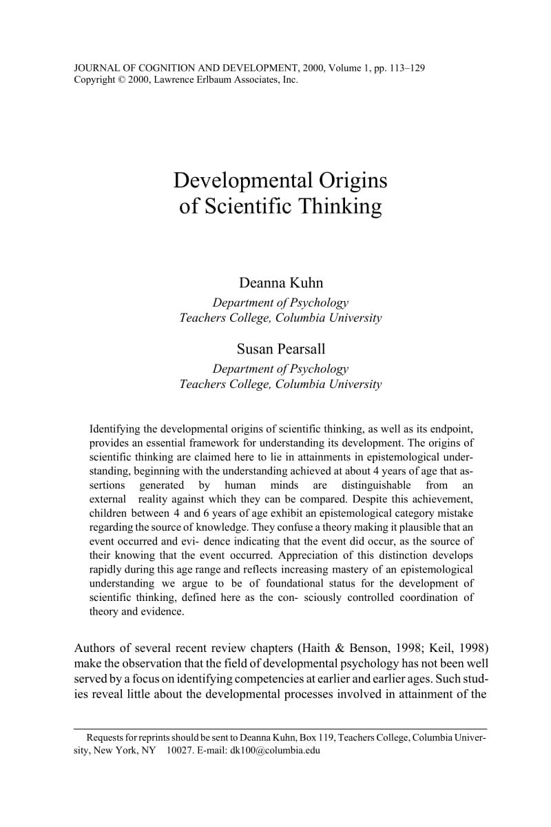 Developmental Origins of Scientific Thinking.doc_第1页