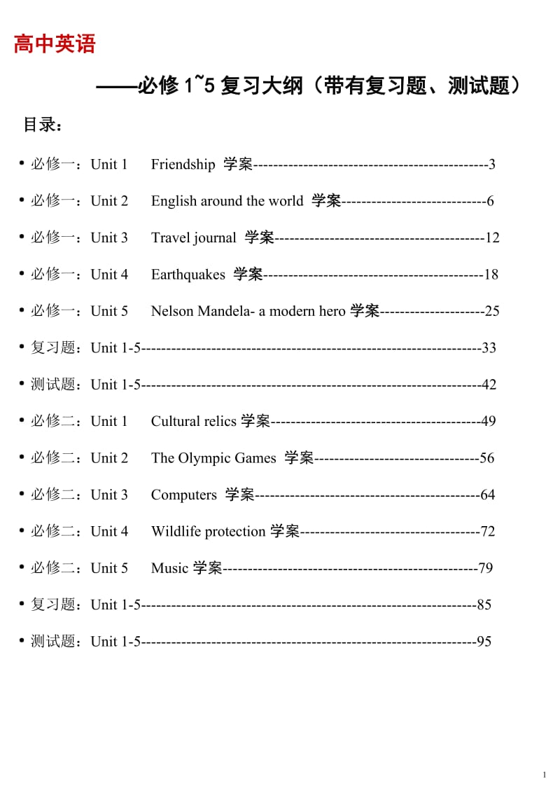 高中英语——必修1~5复习大纲学案.doc_第1页