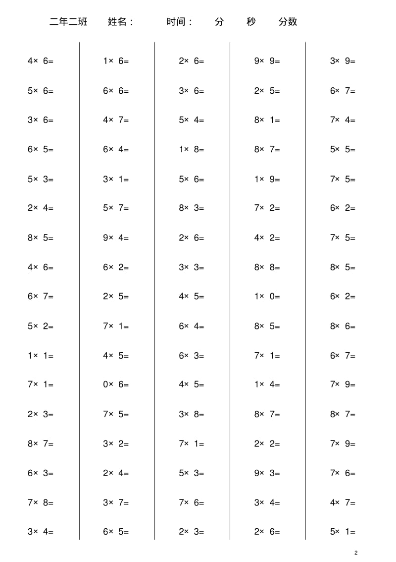 人教版小学二年级数学乘法口算练习题(全套).pdf_第2页