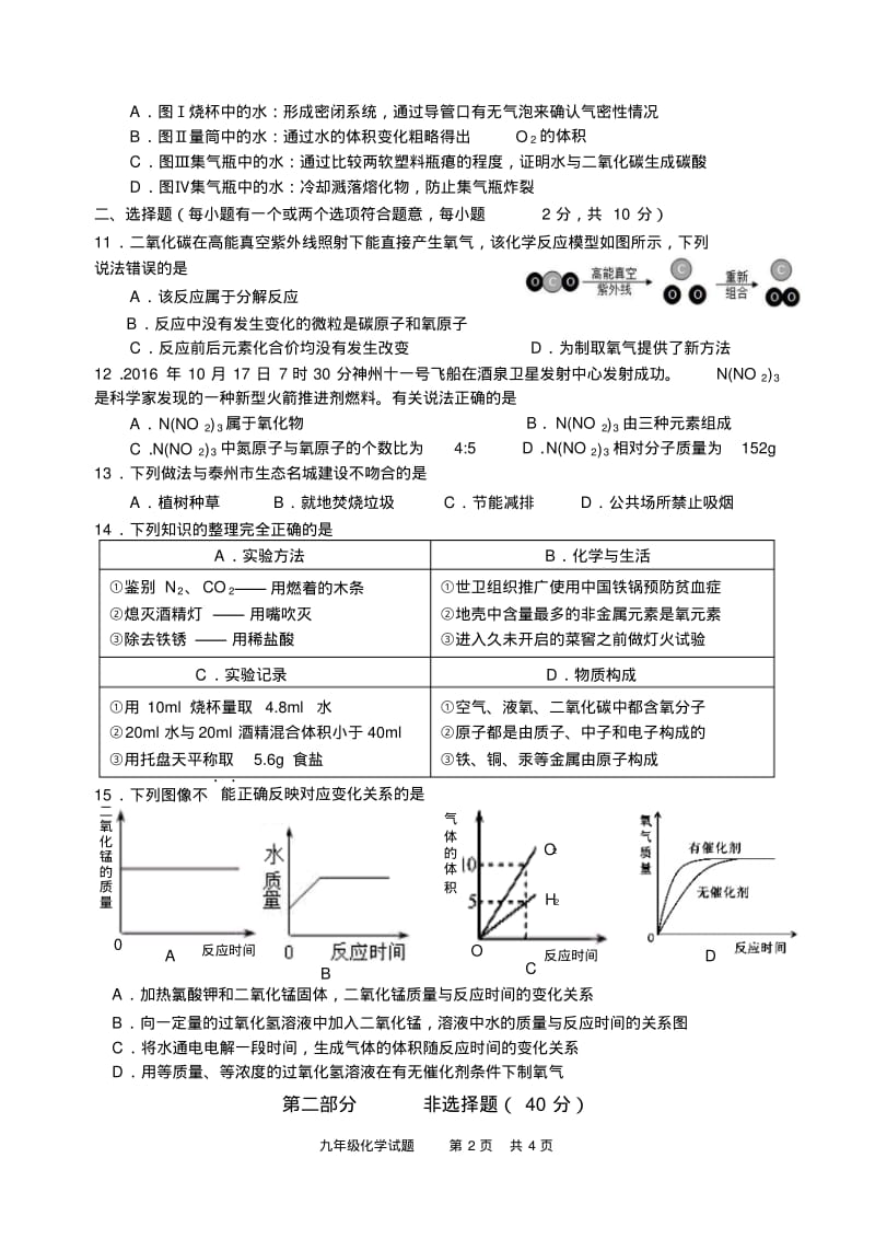 九年级化学期中试卷及答案.pdf_第2页