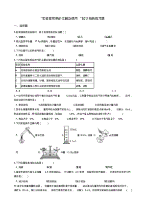 九年级化学：“实验室常见的仪器及使用”知识归纳练习题(无答案).pdf