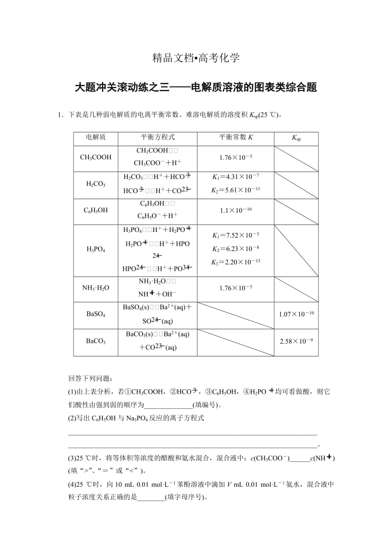 精修版高考化学大题专练：电解质溶液的图表类综合题（含答案）.doc_第1页