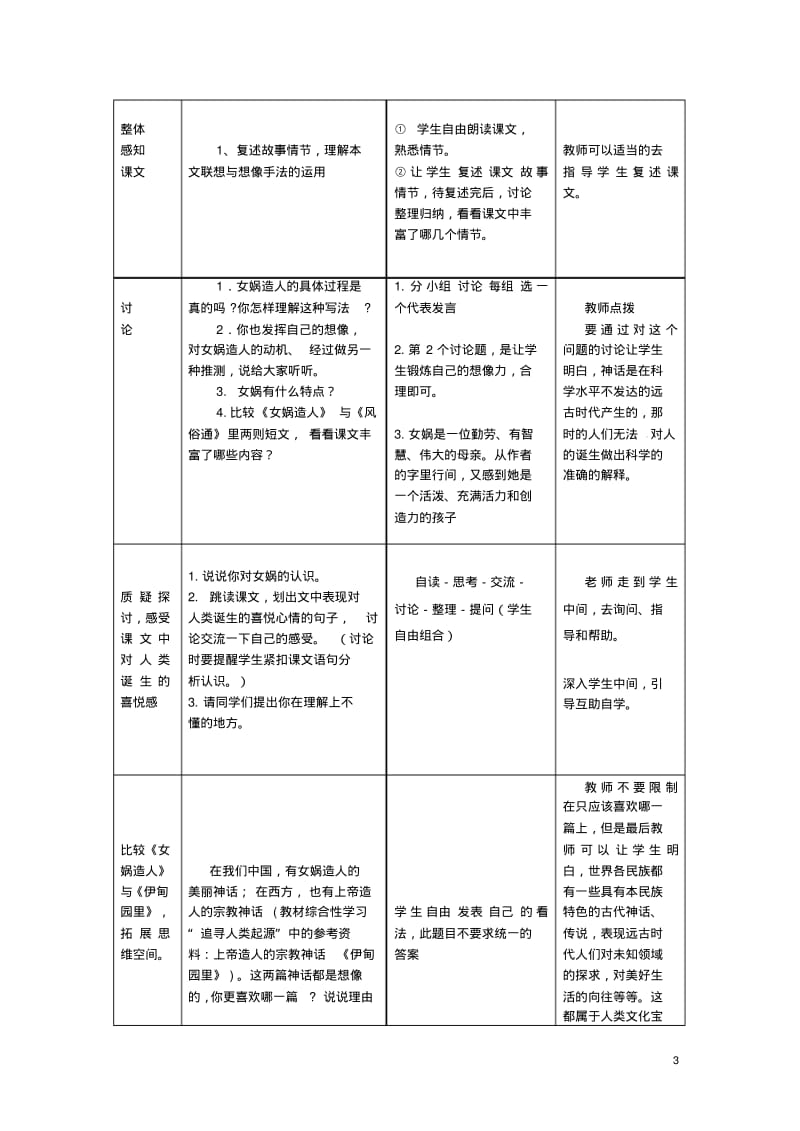 广西桂林灵川县第三中学七年级语文上册《女娲造人》教学设计新人教版.pdf_第3页