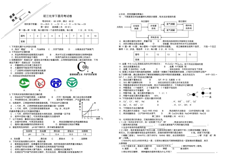 初三化学下册月考试卷.pdf_第1页