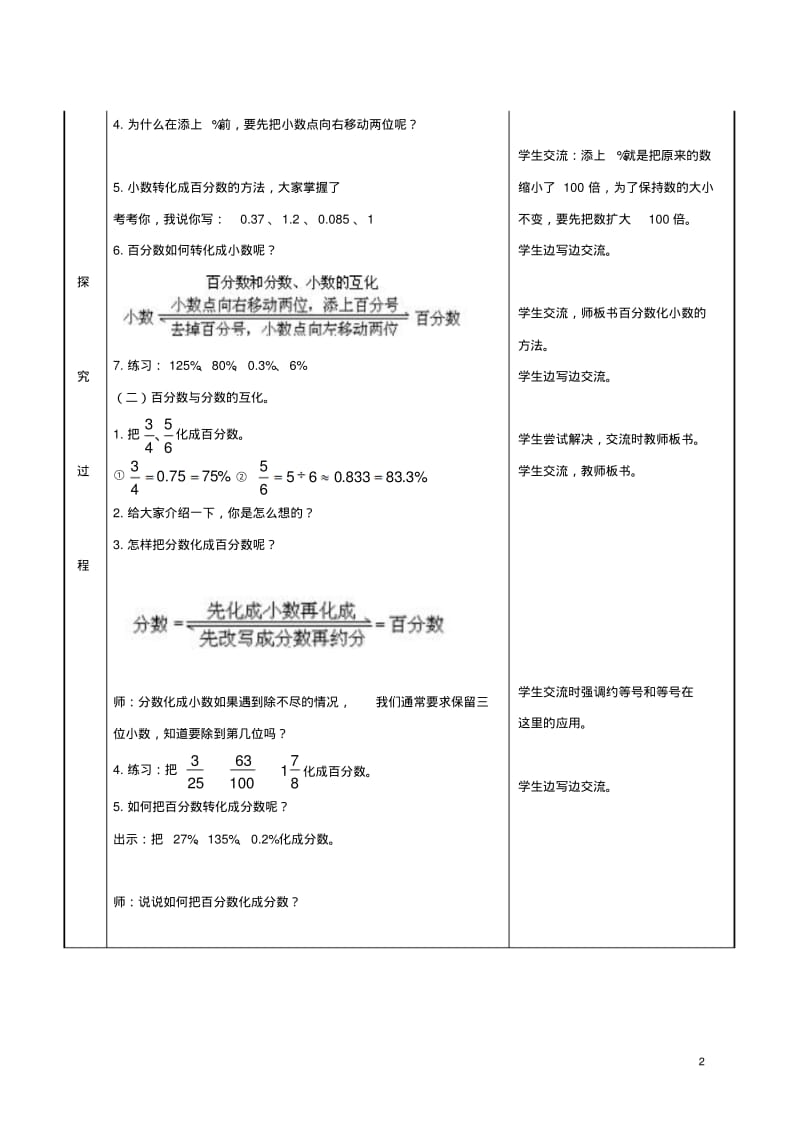 六年级数学上册百分数和分数、小数的互化教案青岛版.pdf_第2页