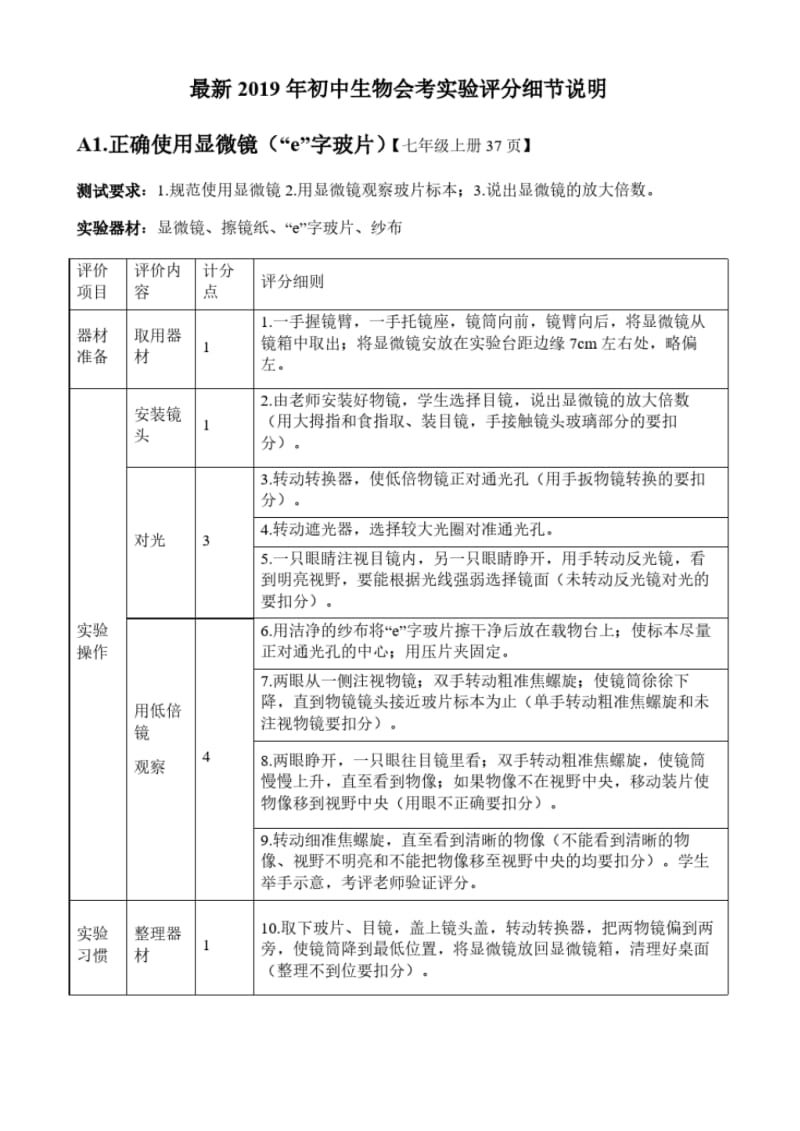 最新2019年初中生物会考实验评分说明.pdf_第1页