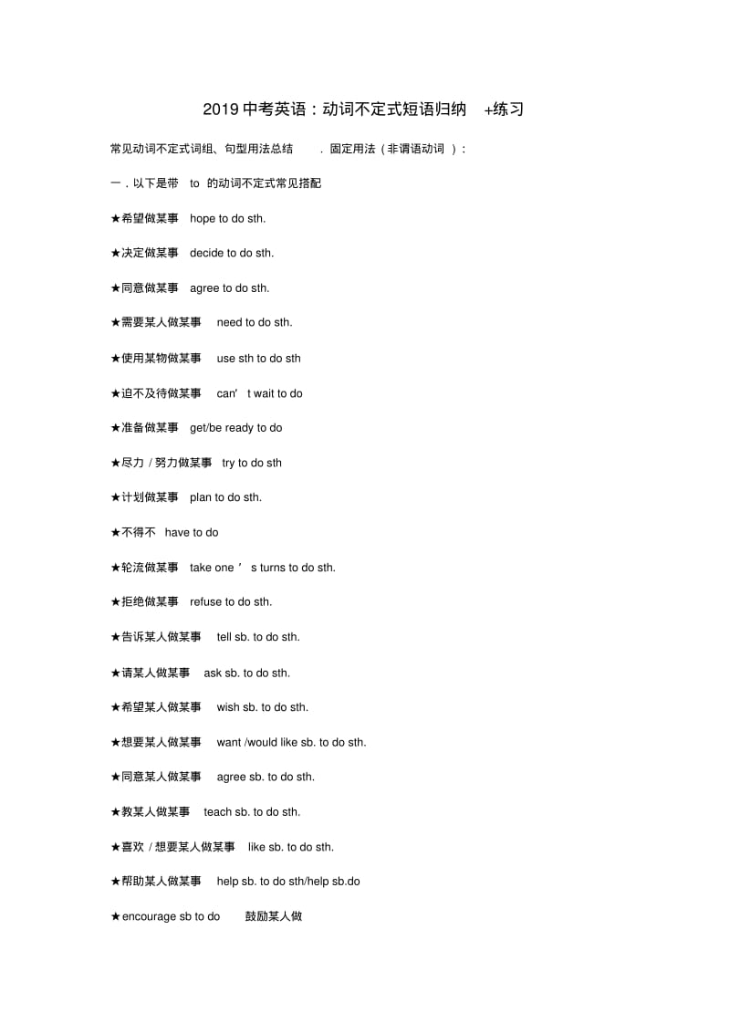 2019年中考英语动词不定式短语归纳练习.pdf_第1页