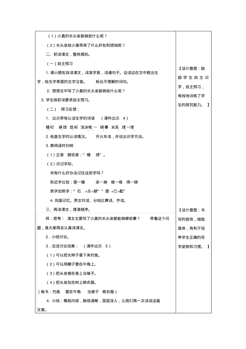 2019三年级语文下册第五单元小真的长头发教学设计备课素材课后作业新人教版.pdf_第2页