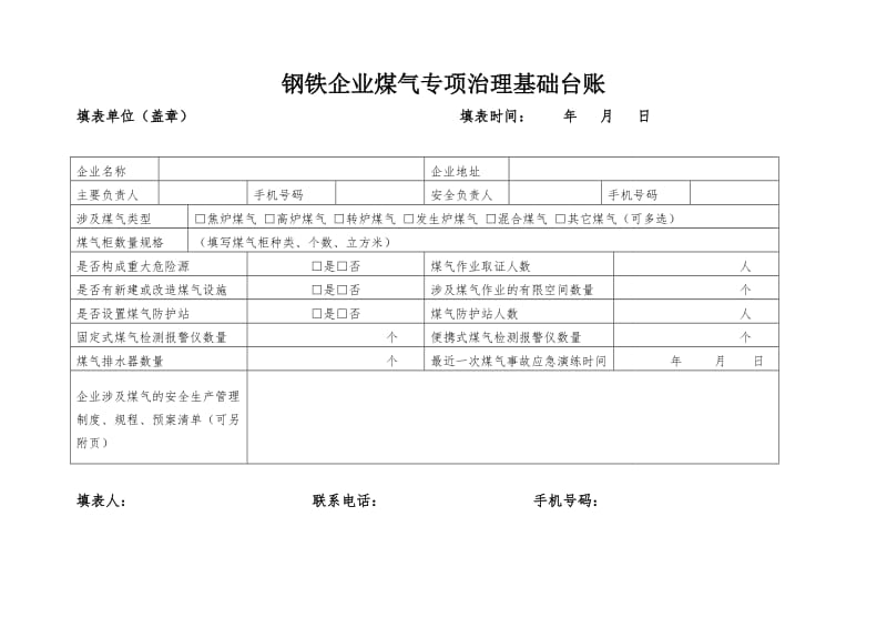 钢铁企业煤气专项治理基础台账.doc_第1页