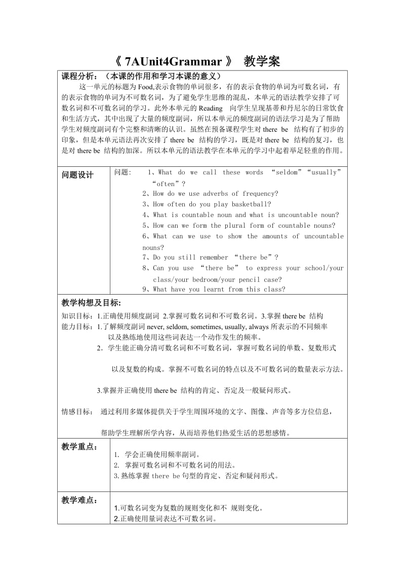 《 7AUnit4Grammar4 》教学案.doc_第1页