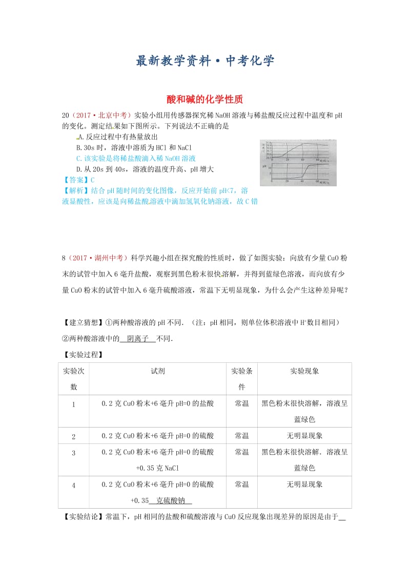 [最新]河北省保定市中考化学复习汇编 10 酸和碱的化学性质.doc_第1页