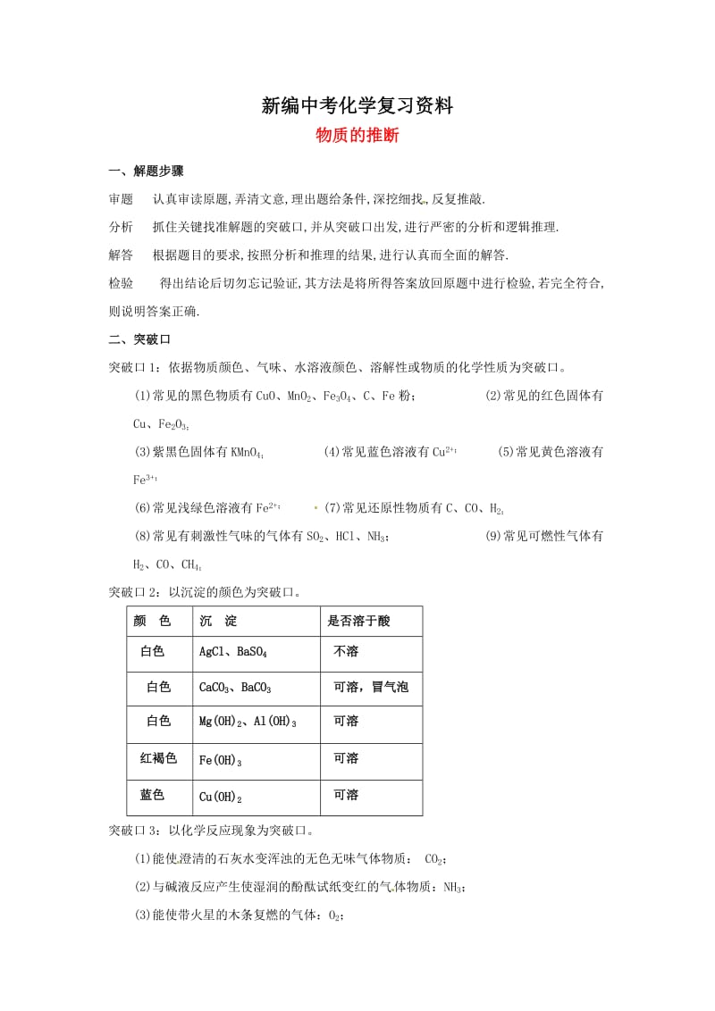 新编-河北省沧州市中考化学第二轮知识点复习 物质的推断.doc_第1页