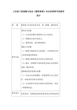 七年级下册道德与法治《感悟青春》欢乐的青春节拍教学设计.docx