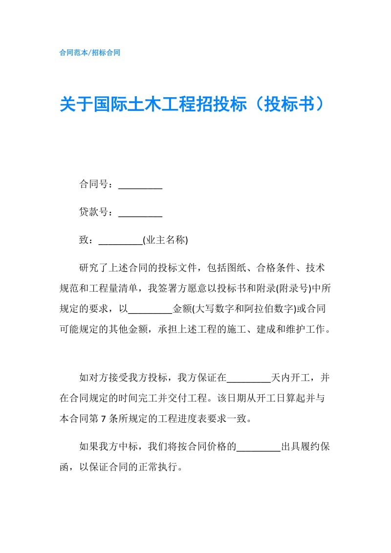 关于国际土木工程招投标（投标书）.doc_第1页