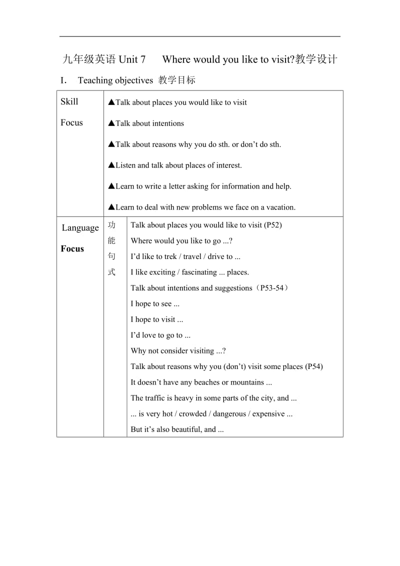 九年级英语Unit7Wherewouldyouliketovisit教学设计.doc_第1页