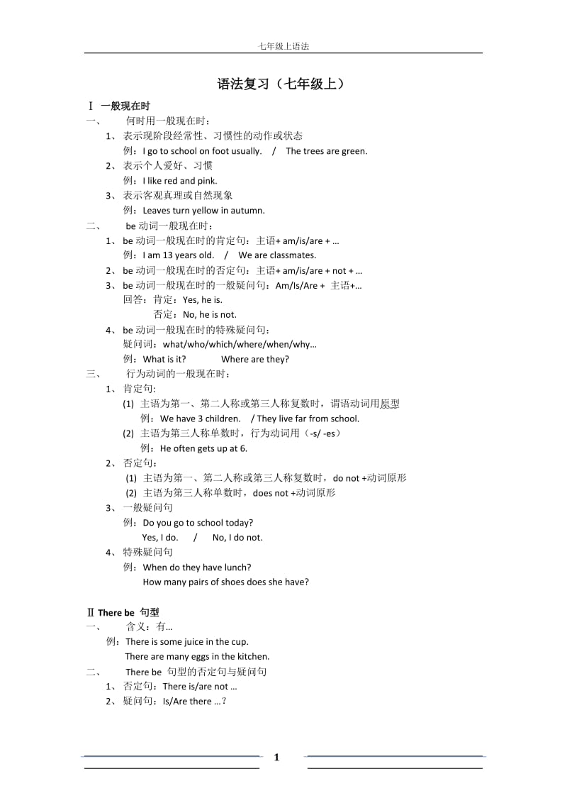 (完整word)译林牛津七年级上学期英语语法总结,推荐文档.doc_第1页