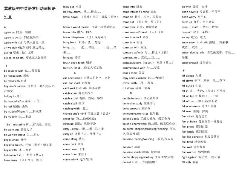 (完整word版)冀教版初中英语常用动词短语汇总-1109,推荐文档.doc_第1页