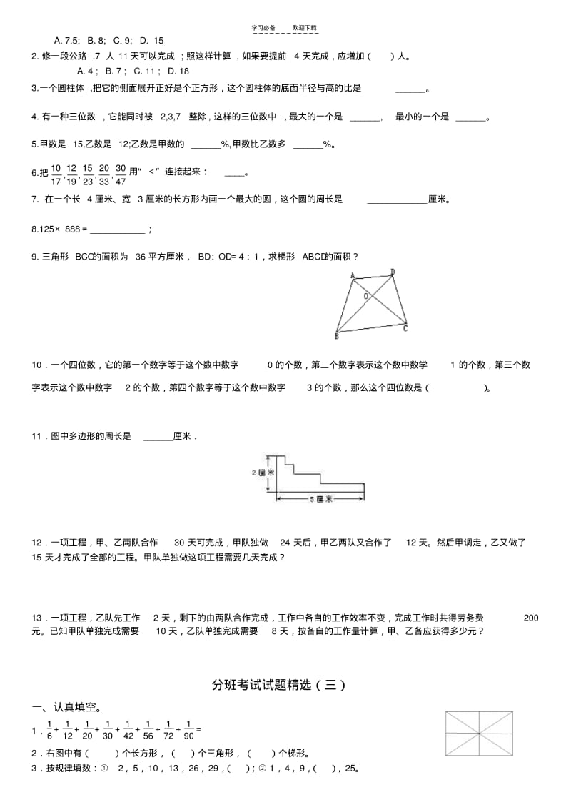 【优质文档】新初一分班考试试题精选.pdf_第2页