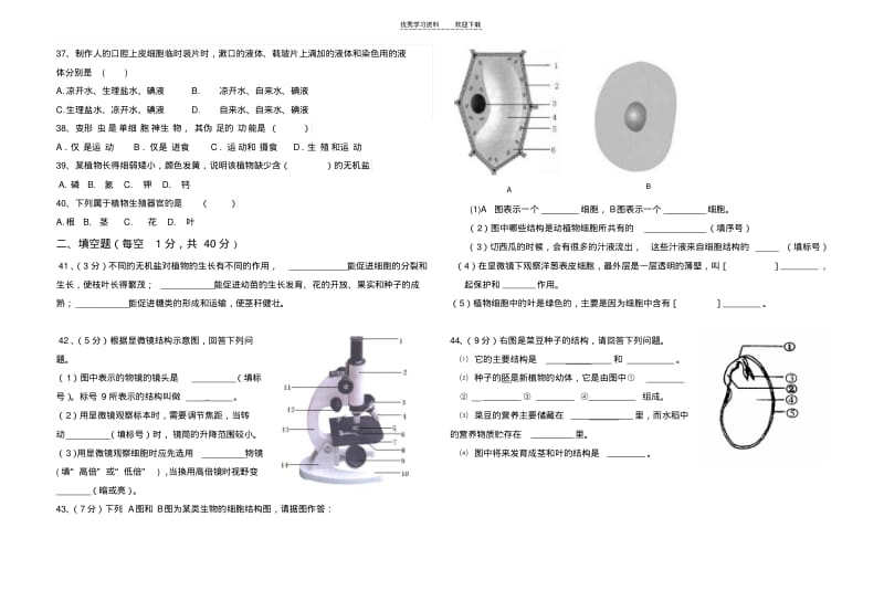 【优质文档】苏教版七年级生物期中试卷.pdf_第3页