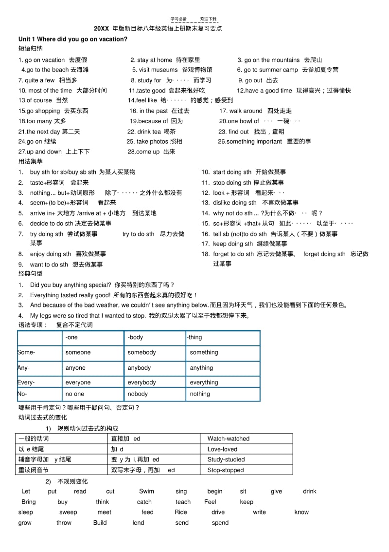 【优质文档】新版八年级上册英语期末复习知识要点(新目标版).pdf_第1页