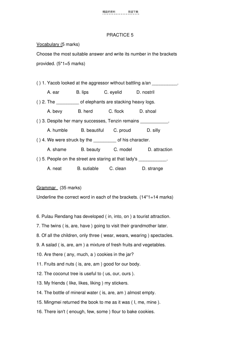 【优质文档】新加坡小学二年级英语试卷PRACTICE.pdf_第1页