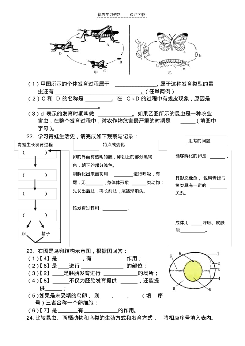 八年级生物上册第二章动物的生殖和发育单元测试题济南版.pdf_第3页