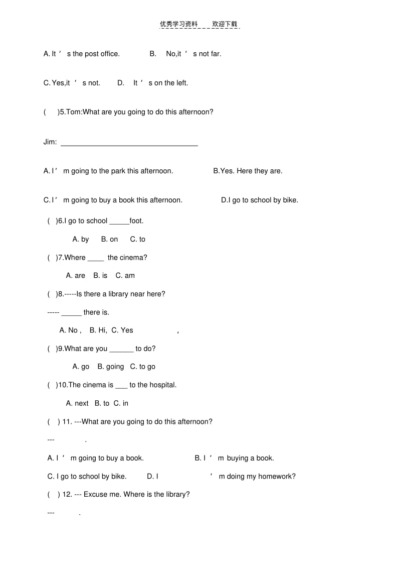 六年级上册英语期中考试及答案.pdf_第2页