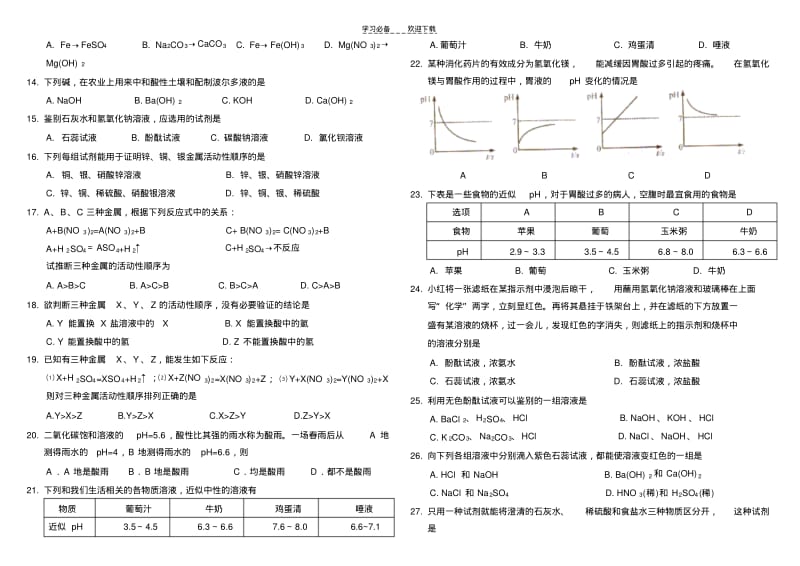 初三化学酸碱盐经典习题.pdf_第3页