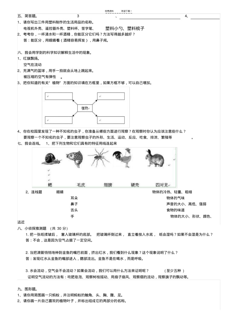 教科版小学三年级科学上册期末试卷附答案.pdf_第2页