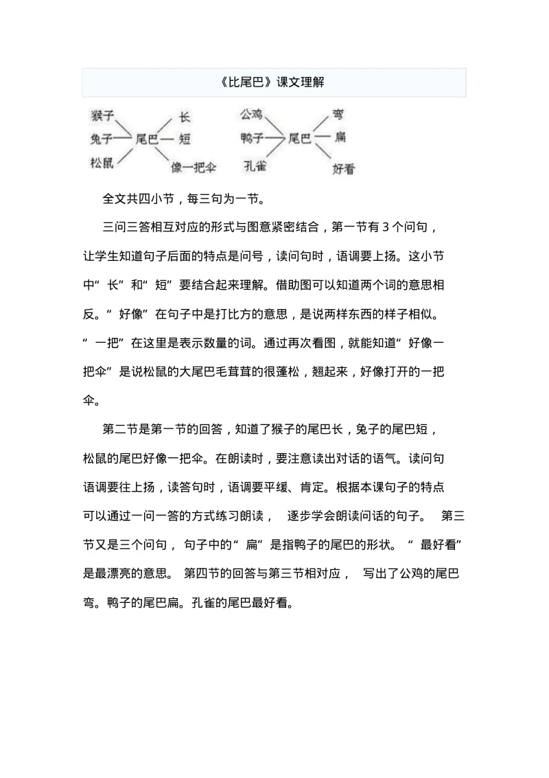 部编版小学语文一年级上《比尾巴》课文理解.pdf_第1页