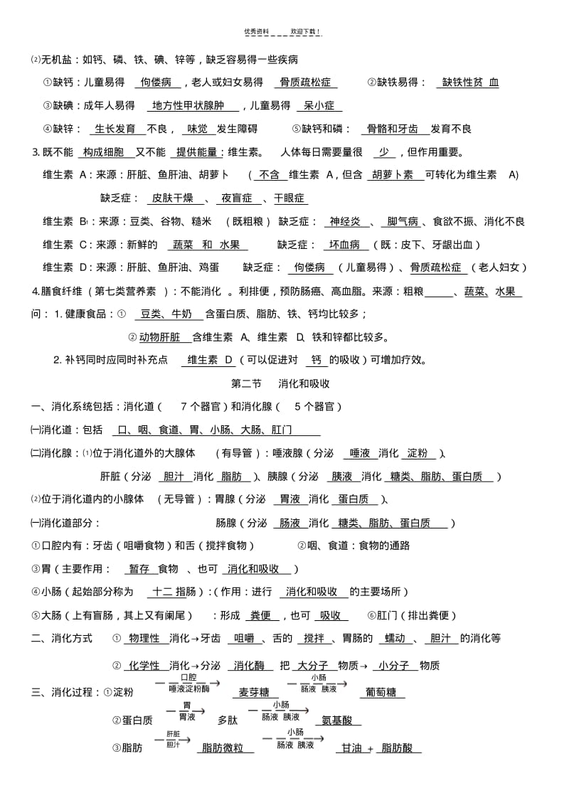 新人教版七年级下册生物复习资料.pdf_第2页