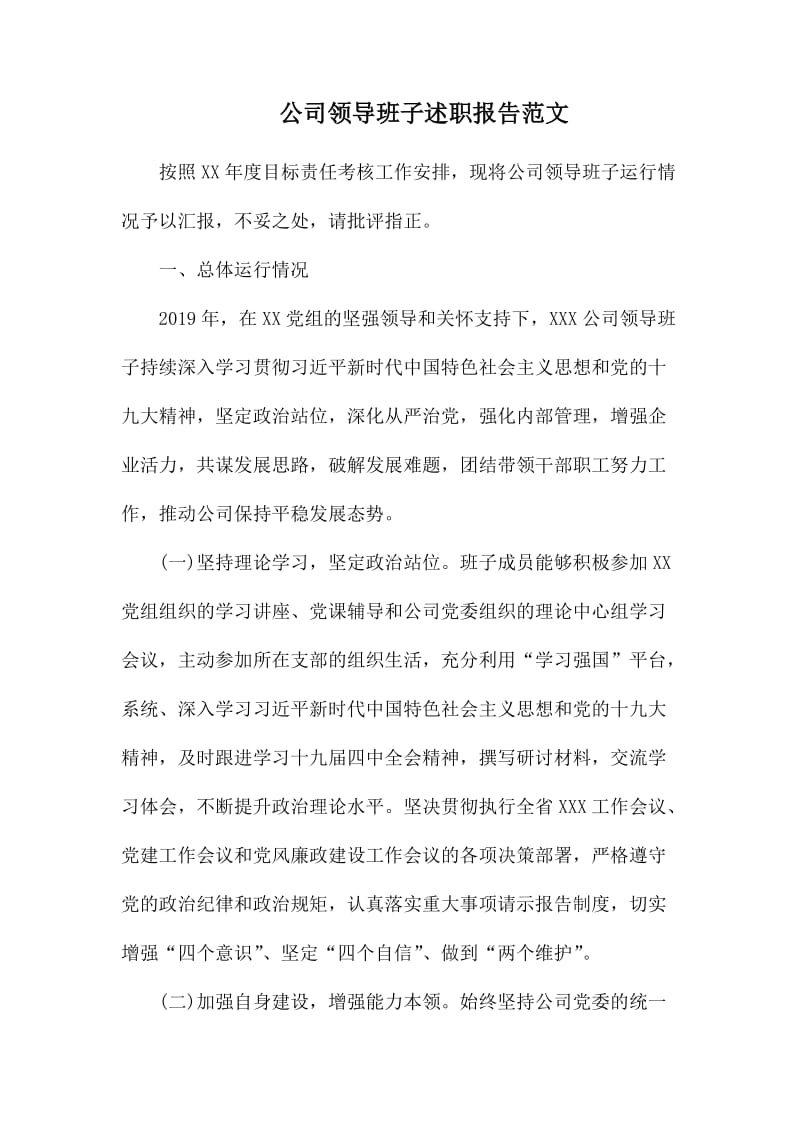 公司领导班子述职报告范文.docx_第1页