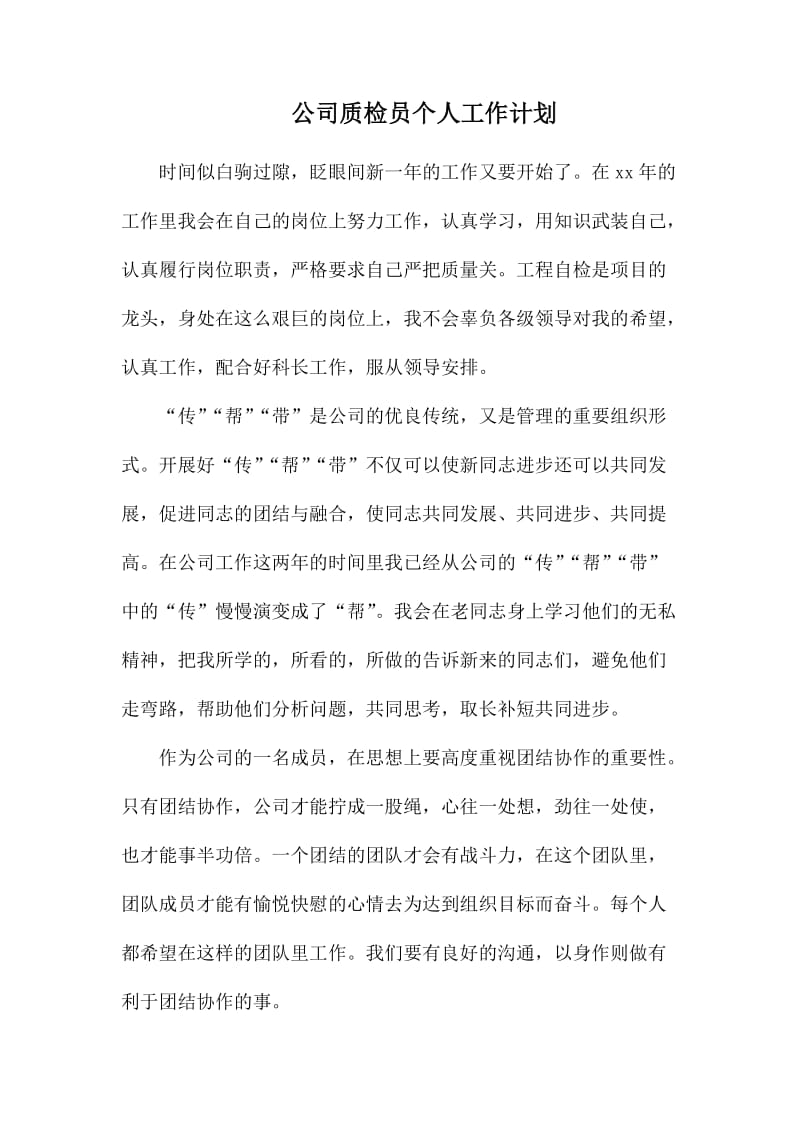 公司质检员个人工作计划.docx_第1页