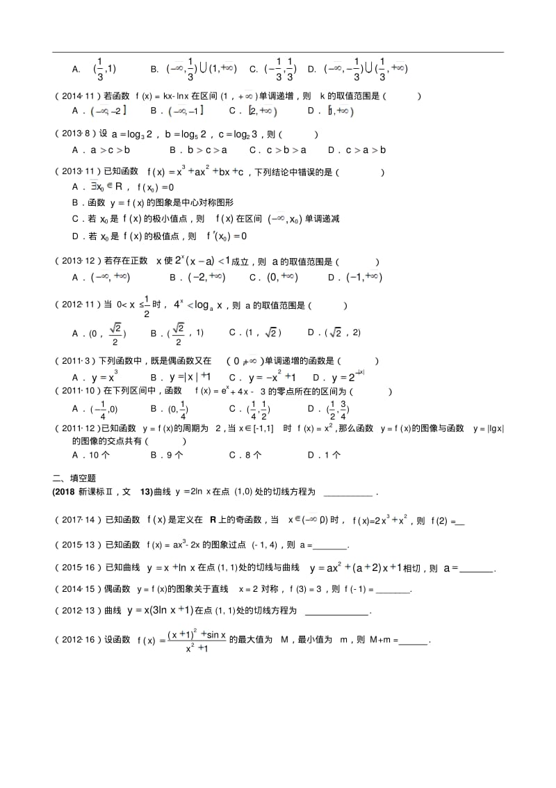 2011—2018年新课标全国卷2文科数学试题分类汇编——7.函数与导数.pdf_第2页