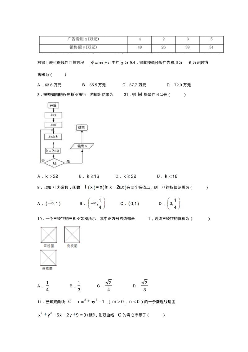 七中2016-2017学年高二下学期零诊模拟数学(理)试题+Word版含答案.pdf_第2页