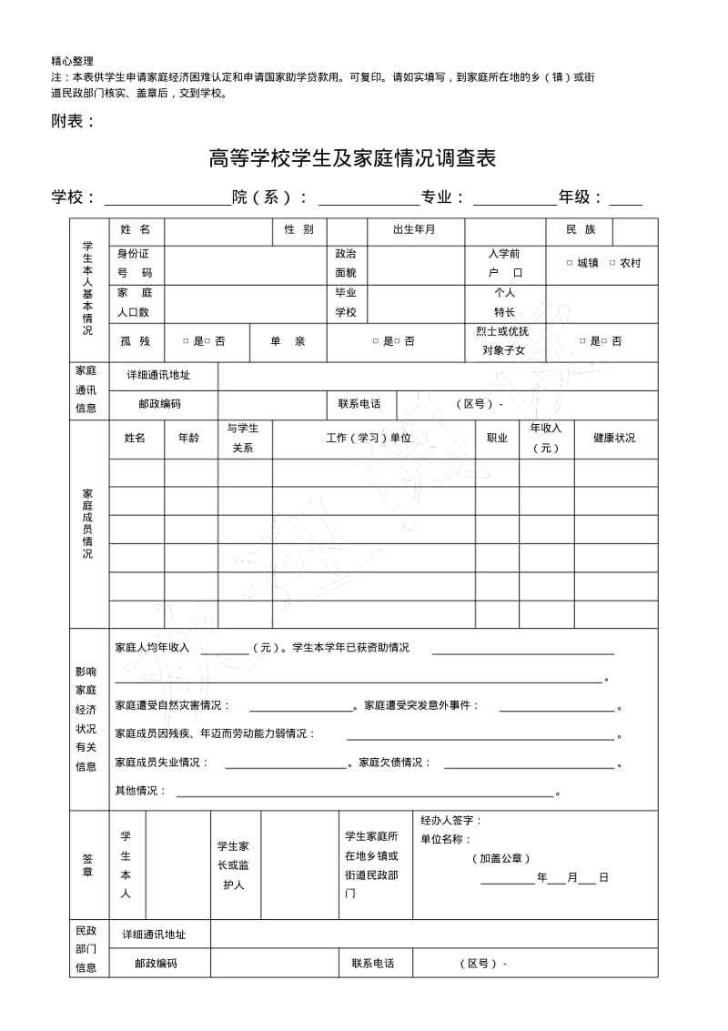 高等学校家庭经济困难学生认定申请表格模板和国家助学贷款申请表格模板.pdf_第2页